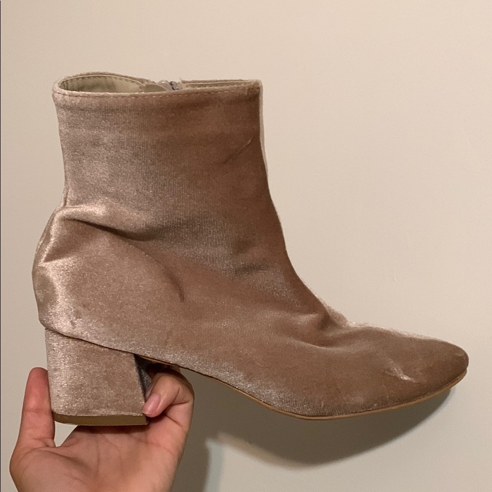 Elegant Tan Velvet Ankle Boots
